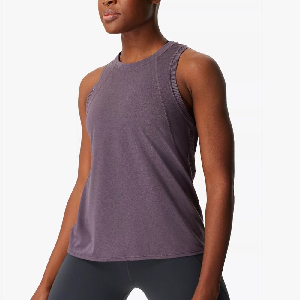 Sleeveless Rib-Trim Tank Top - Purple